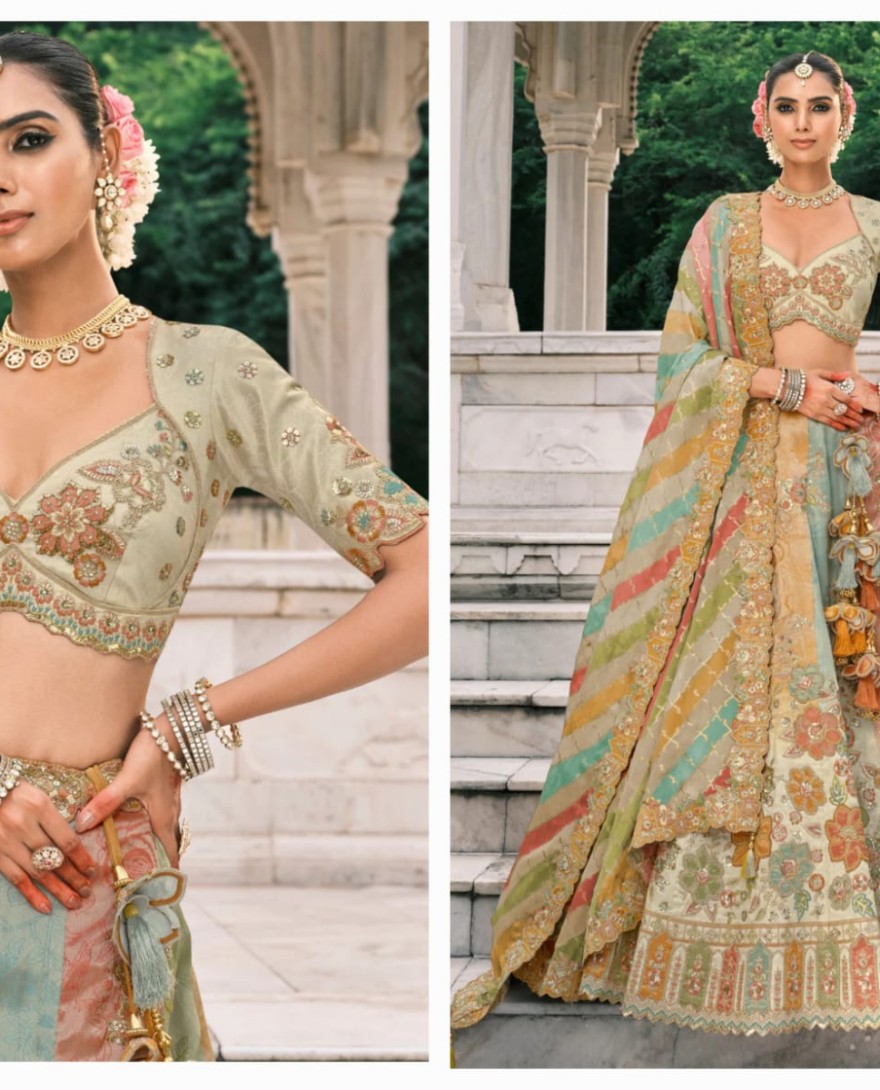 PASTELPINK - Pastel Pink Fancy Silk Lehenga Choli With Cut Work Embroidery Border & Stone Work